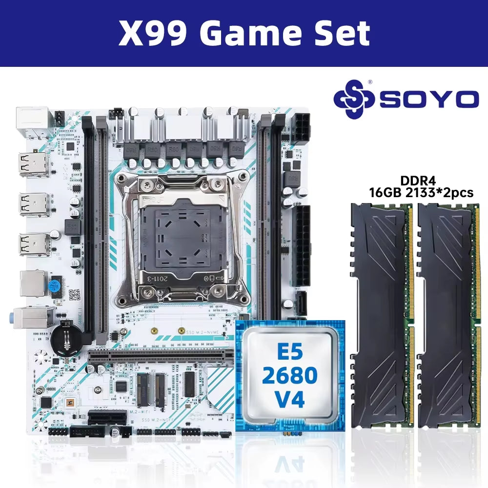 X99 Motherboard LGA 2011-3 Set Kit Xeon E5 2680 V4 CPU Processor 32G=2*16G DDR4 REG ECC RAM Memory M.2 NAME for Computer